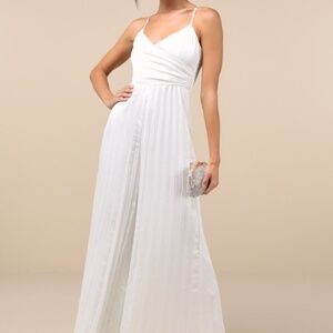 Lulus Memorably Sophisticated White Satin Pleated Backless Jumpsuit - Size M